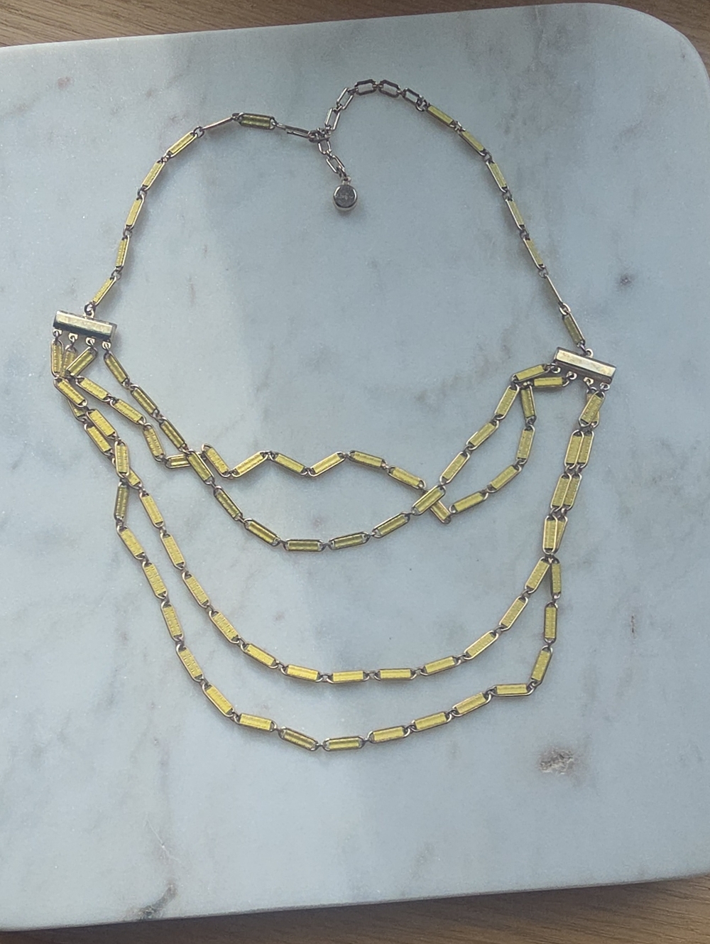 Rare Vintage Signed Rebajes Mid Century Yellow Enamel Link Chain Necklace